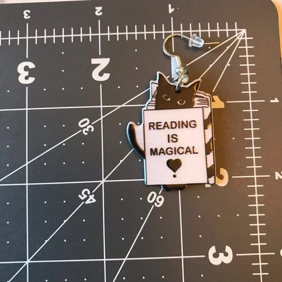 Reading is Magical Black Cat Earrings - Picture 2 of 2